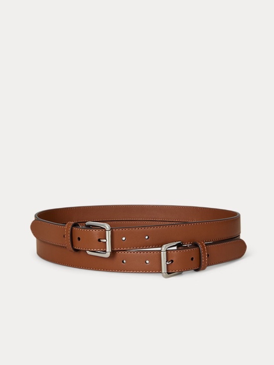 Ralph Lauren Double-Buckle Stacked Wide Leather Belt in Lauren Tan - XS - NWT main image 9